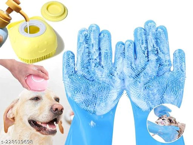 Dogesh Silicone Bath Brush & Grooming Glove Set — Set of 2